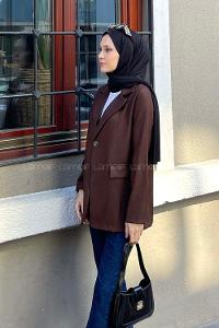 Lamelif Kapak Cep Detaylı Blazer Ceket Kahverengi