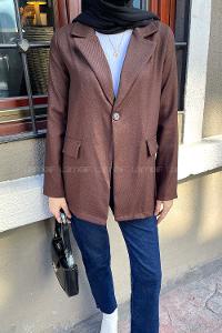 Lamelif Kapak Cep Detaylı Blazer Ceket Kahverengi