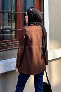 Lamelif Kapak Cep Detaylı Blazer Ceket Kahverengi