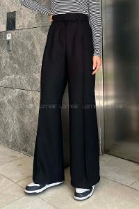 Beli Cırt Cırtlı Yün Palazzo Model Pantolon Siyah