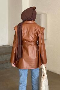 Brown Normal Neck Long Arm Skin Jacket