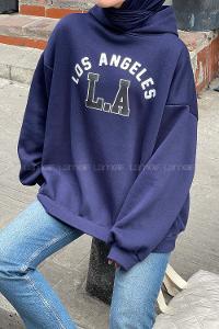 Lamelif Los Angeles Baskılı Oversize Sweatshirt Lacivert