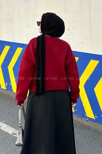 Lamelif Stockholm Baskı Detaylı Crop Sweat Bordo