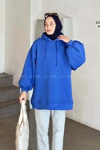 Saxe Hood Neck Balloon Sleeve Arm Sweatshirt