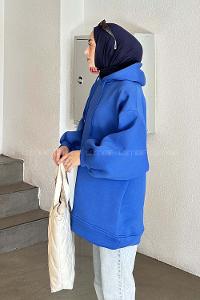 Saxe Hood Neck Balloon Sleeve Arm Sweatshirt