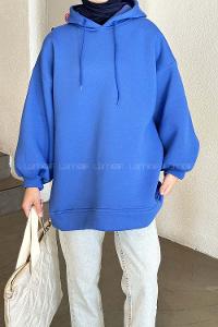 Saxe Hood Neck Balloon Sleeve Arm Sweatshirt