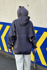 Lamelif Üç İplik Kanguru Cep Sweatshirt Antrasit