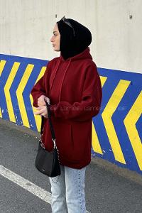 Lamelif Üç İplik Kanguru Cep Sweatshirt Bordo