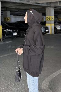 Lamelif Üç İplik Kanguru Cep Sweatshirt Siyah