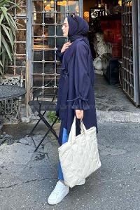 Lamelif Ön Bağlamalı Kaşe Kimono Lacivert