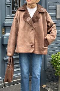 Lamelif Süet Düğmeli Mont Kahve