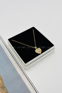 Lamelif 925 Ayar Çelik Kristal Taşlı Kalp Kolye Gold