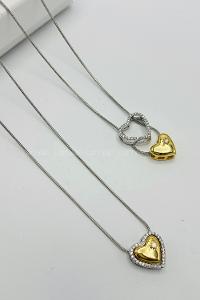 Lamelif Çelik Pandora Model Taşlı Kalp Kolye Gümüş