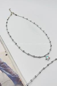 Lamelif Dorika Boncuklu Yıldız Charmlı Tasarım Kolye Gümüş