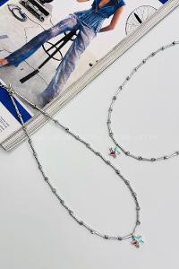 Lamelif Dorika Boncuklu Yıldız Charmlı Tasarım Kolye Gümüş