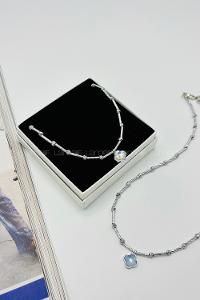 Lamelif Dorika Boncuklu Yonca Charmlı Tasarım Kolye Gümüş