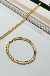 Lamelif Gold Dikdörtgen Taşlı Baget Bileklik