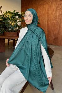 Lamelif Kibrit Desen Jakar Şal Zümrüt Yeşili