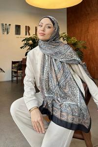 Lamelif Retro Desen Pamuk Şal Siyah Tarçın