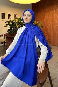 Lamelif Zikzak Desen Jakar Şal Saks Mavisi