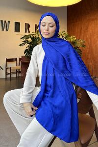 Lamelif Zikzak Desen Jakar Şal Saks Mavisi