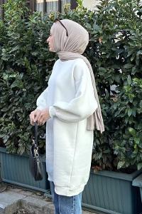 Lamelif  Üç İplik Balon Kol Tunik  Beyaz