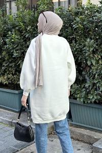 Lamelif  Üç İplik Balon Kol Tunik  Beyaz