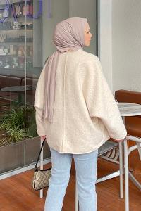 Lamelif Bağlamalı Kaşe Mont Ekru