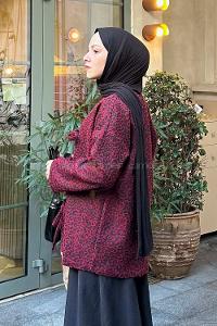 Lamelif Önü Bağlamalı Leopar Desenli Kimona Bordo