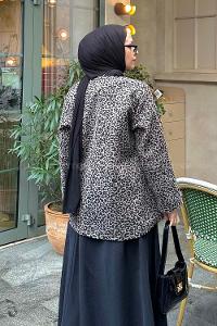 Lamelif Önü Bağlamalı Leopar Desenli Kimona Soft Kahve