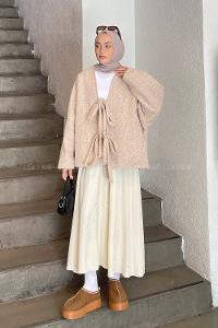 Beige Long Arm Stamp Fabric Kimono
