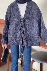 Navy Blue Long Arm Stamp Fabric Kimono