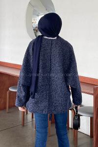 Navy Blue Long Arm Stamp Fabric Kimono