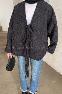 Black Long Arm Stamp Fabric Kimono