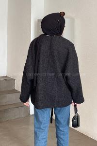 Black Long Arm Stamp Fabric Kimono