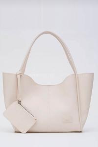 Lamelif Çıtçıtlı Suni Deri Cüzdanlı Kadın El ve Omuz Çantası Krem