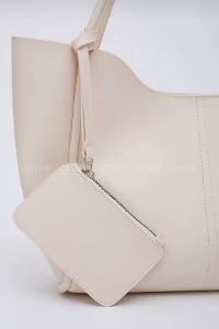 Lamelif Çıtçıtlı Suni Deri Cüzdanlı Kadın El ve Omuz Çantası Krem