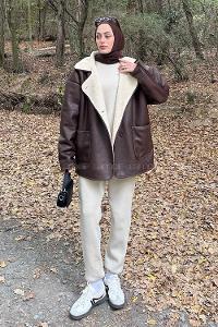 Bitter Brown V Neck Long Arm Coat
