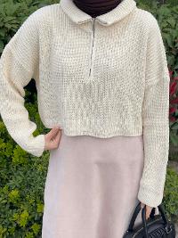 Ecru Zippered Neck Long Arm Jumper