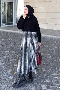 Lamelif Yaka Fermuarlı Crop Triko Kazak Siyah