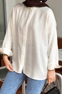 Lamelif Düz Keten Gömlek  Beyaz