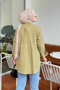 Lamelif Düz Keten Gömlek  Haki