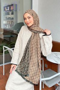 Lamelif G Desen Kaşmir Çift Taraflı Şal Haki Camel