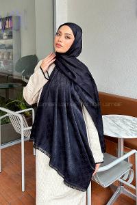 Lamelif G Desen Kaşmir Çift Taraflı Şal Lacivert