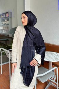 Lamelif G Desen Kaşmir Çift Taraflı Şal Lacivert