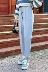 Gray Regular Trousers High Waist Elastic Waist Regular Cut Bottom Tracksuit