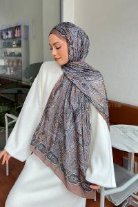 Lamelif Retro Desen Pamuk Şal Camel Gri