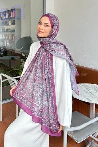 Lamelif Retro Desen Pamuk Şal Menekşe