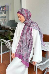 Lamelif Retro Desen Pamuk Şal Menekşe