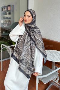 Lamelif Retro Desen Pamuk Şal Siyah Bej
